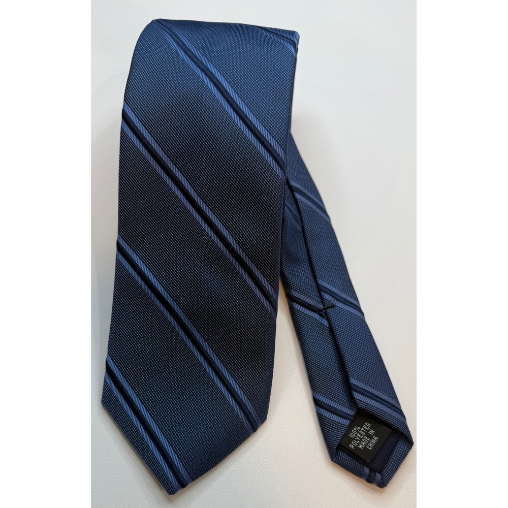 Michael Kors Mens Navy Blue Light Blue Diagonal Stripe Woven Necktie Tie
